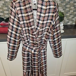 Womens CABI NWT Regency Coat Plaid Fringe Size M